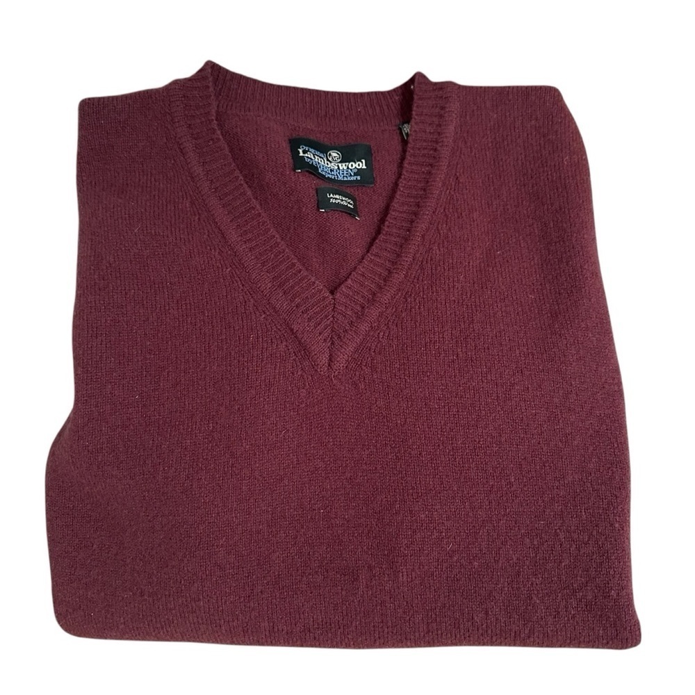 Evergreen Expert Makers Men’s Large Maroon 100% Lambswool V-Neck Sweater Vest